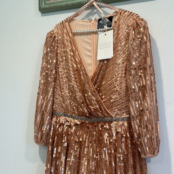 MAC DUGGAL Sequin Surplice Tulle Gown - Apricot $598 MSRP new w tags full length - Picture 3 of 13